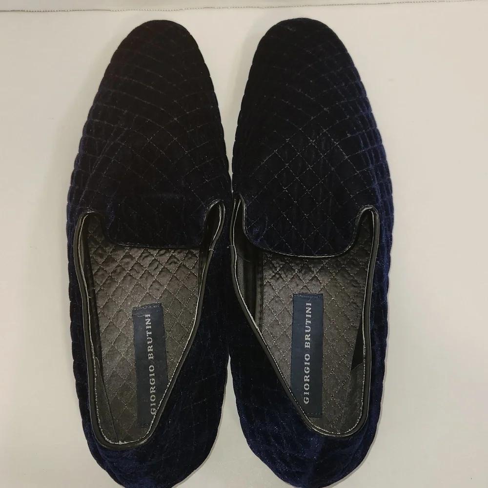 Giorgio Brutini “Chatwal” Navy Blue Diamond Stitched Velvet Slip On Loafer Shoes